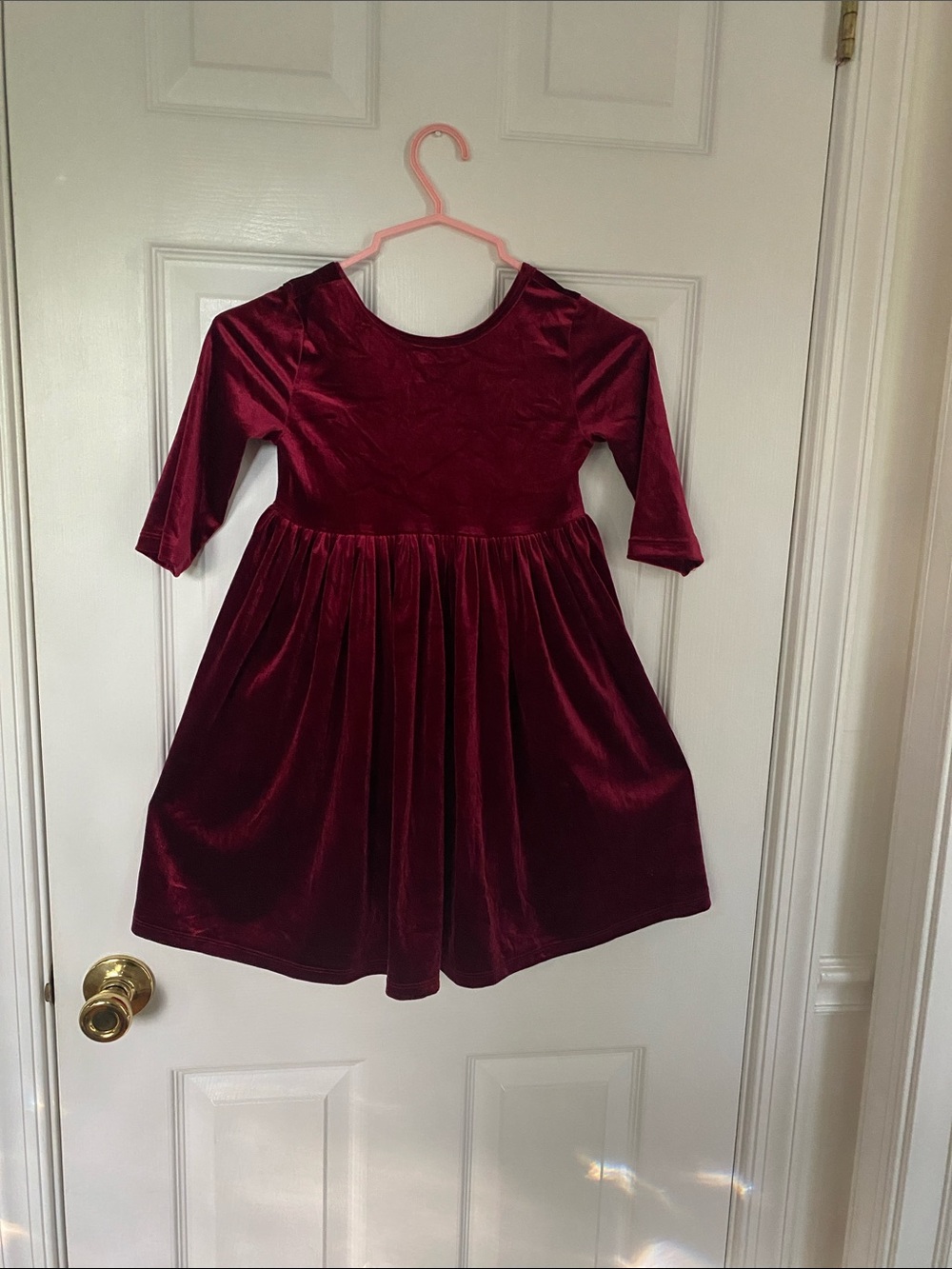 Mila & Rose velvet twirl dress size 5-6 color burgundy 3/4 sleeves